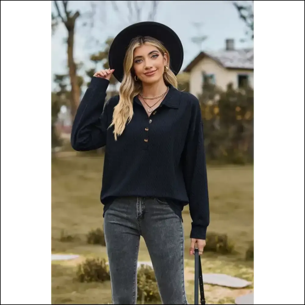 Chic Collared Long Sleeve Blouse