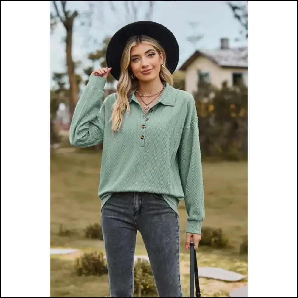 Chic Collared Long Sleeve Blouse