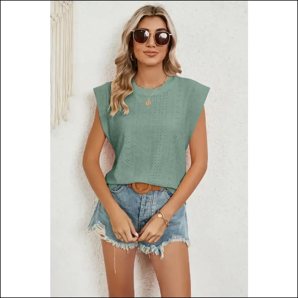 Chic Eyelet Round Neck Tank Top