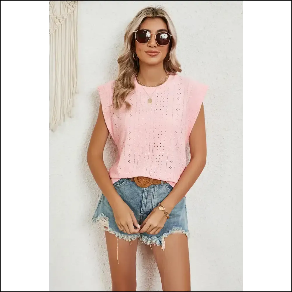 Chic Eyelet Round Neck Tank Top