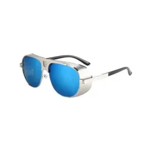 Chic Hollow Out Hole Embellished Silver Metal Sunglasses For Women - Blue
