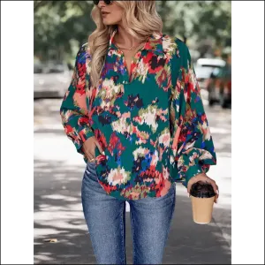 Chic Perfee Printed Johnny Collar Blouse