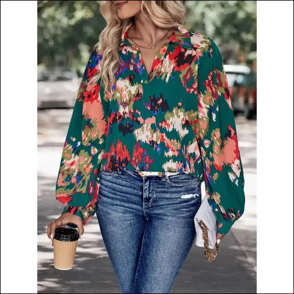 Chic Perfee Printed Johnny Collar Blouse