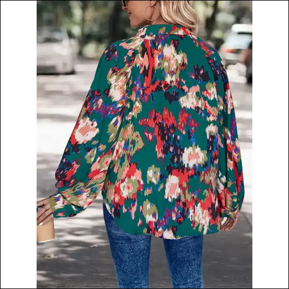 Chic Perfee Printed Johnny Collar Blouse