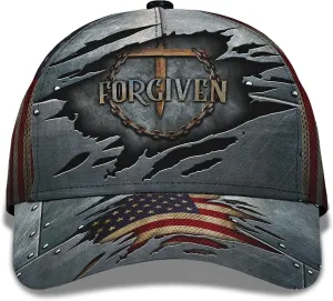 Christianartbag Hat, Personalized Name Classic Cap with Forgiven Nail Cross American Flag Design, Personalized Hat, Christian Hat, CABHAT17141223.