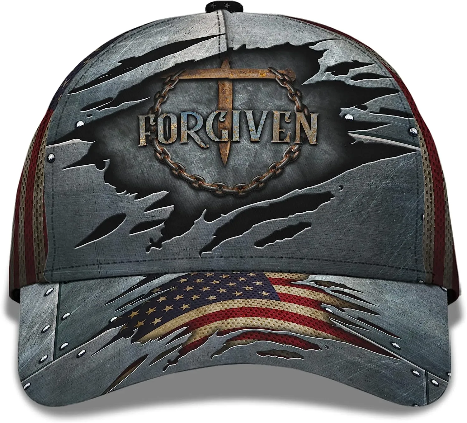 Christianartbag Hat, Personalized Name Classic Cap with Forgiven Nail Cross American Flag Design, Personalized Hat, Christian Hat, CABHAT17141223.