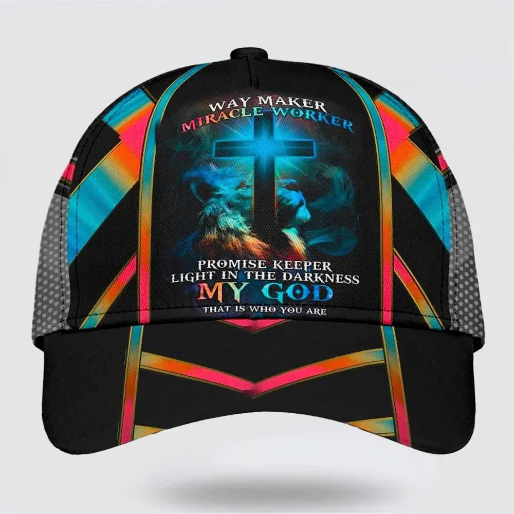 Christianartbag Hat, Personalized Name Classic Cap with The Lion Cross Light Way Maker Miracle Worker Promise Keeper Design, Personalized Hat, Christian Hat, CABHAT18141223.