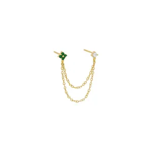 Colored Double Flower Chain Stud Earring