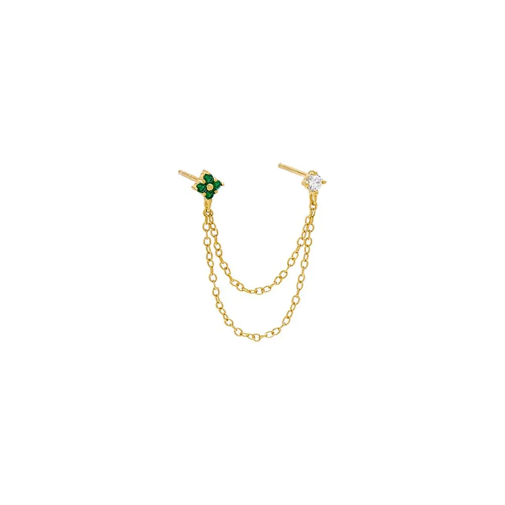 Colored Double Flower Chain Stud Earring