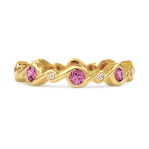 Contour Entwined Pink Sapphire and Diamond Stack Band