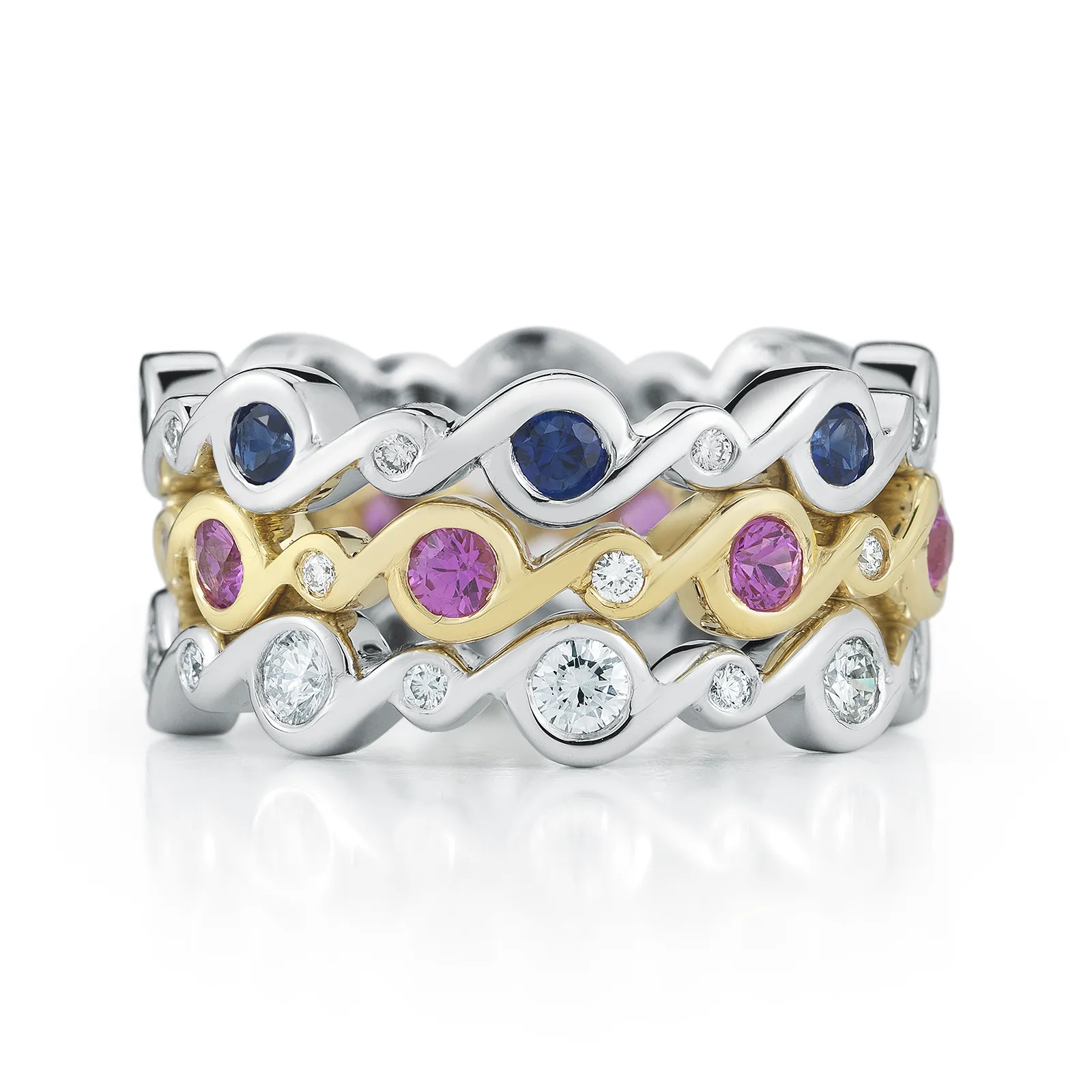 Contour Entwined Pink Sapphire and Diamond Stack Band