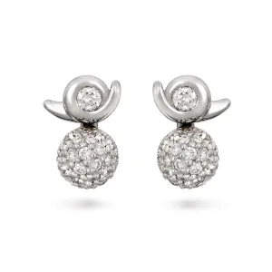 Contour Pave Ball Diamond and White Gold Earrings