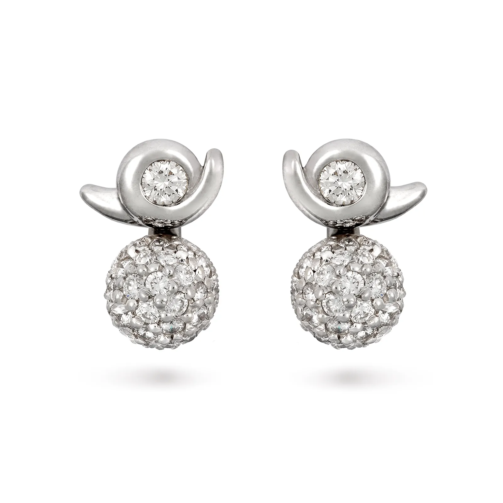 Contour Pave Ball Diamond and White Gold Earrings