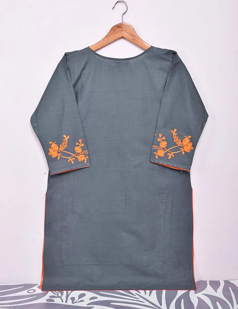 Cotton Embroidered Stitched Kurti - Splish Splash (TS-037B-GreyishBlue)