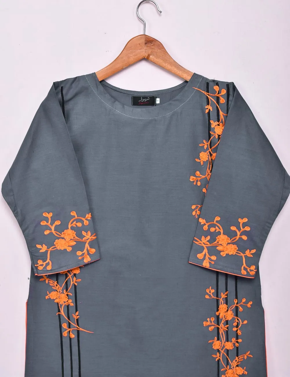 Cotton Embroidered Stitched Kurti - Splish Splash (TS-037B-GreyishBlue)