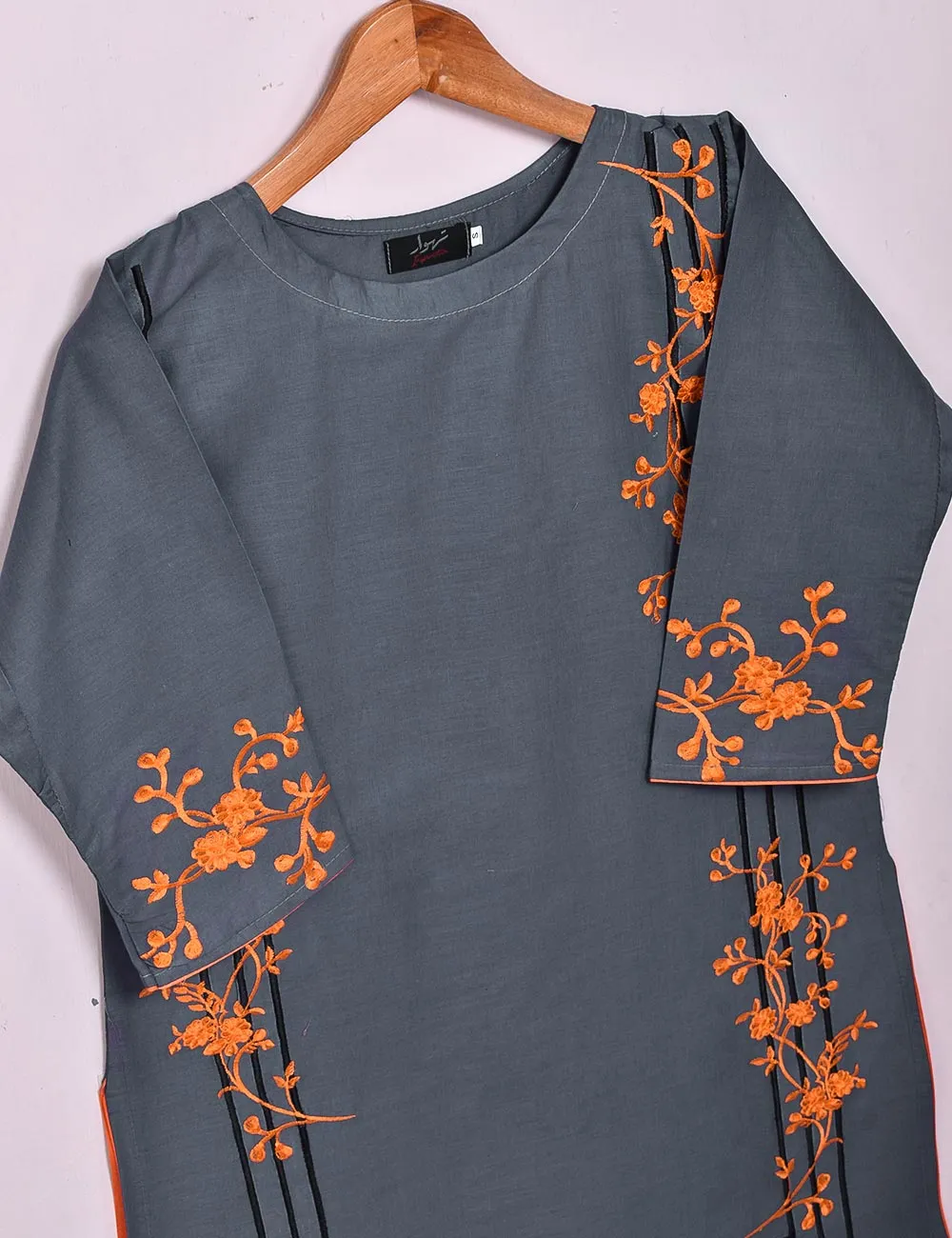 Cotton Embroidered Stitched Kurti - Splish Splash (TS-037B-GreyishBlue)
