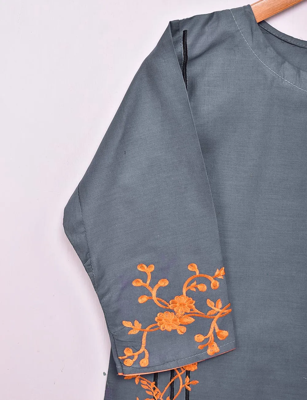 Cotton Embroidered Stitched Kurti - Splish Splash (TS-037B-GreyishBlue)