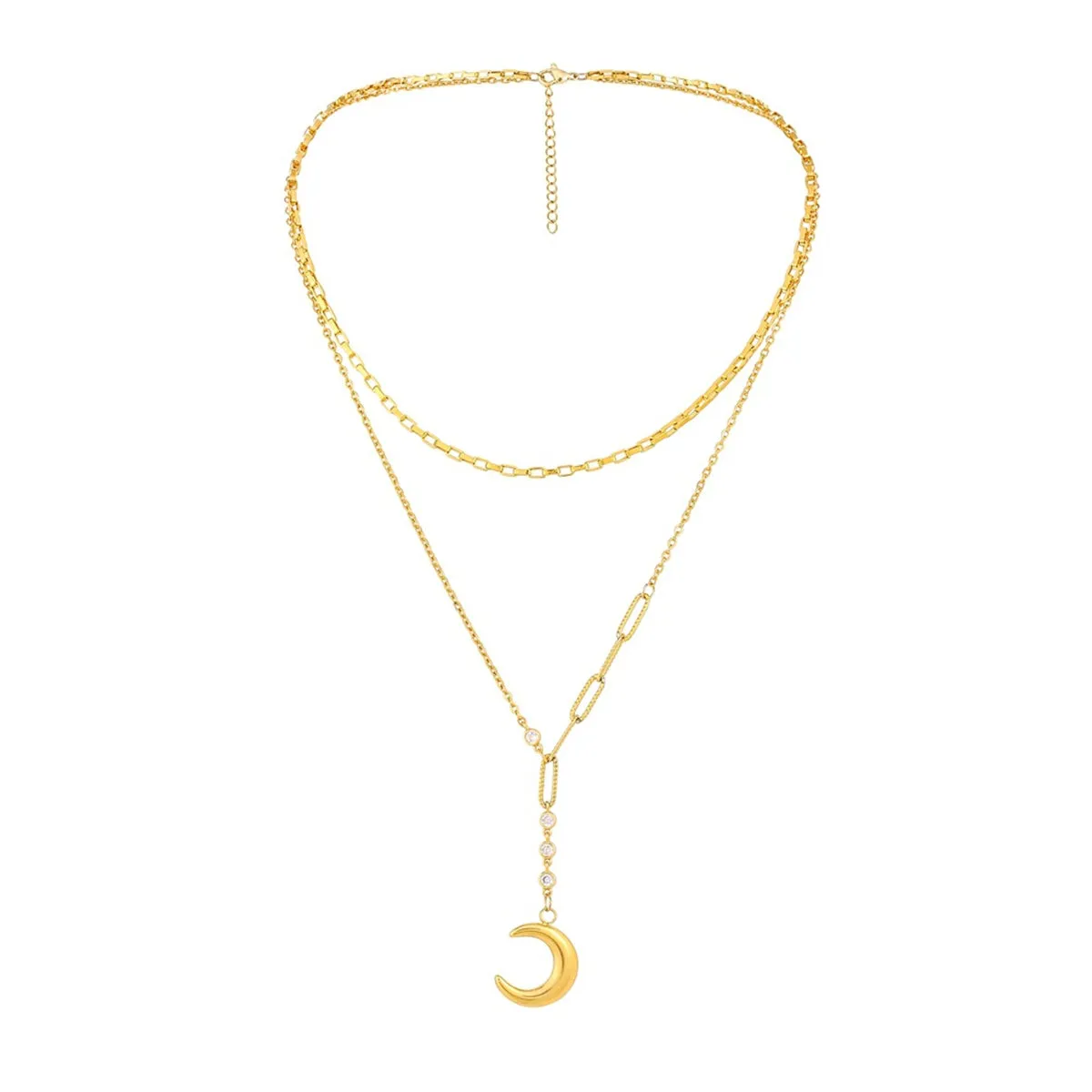 Cubic Zirconia & 18K Gold-Plated Moon Layered Pendant Necklace