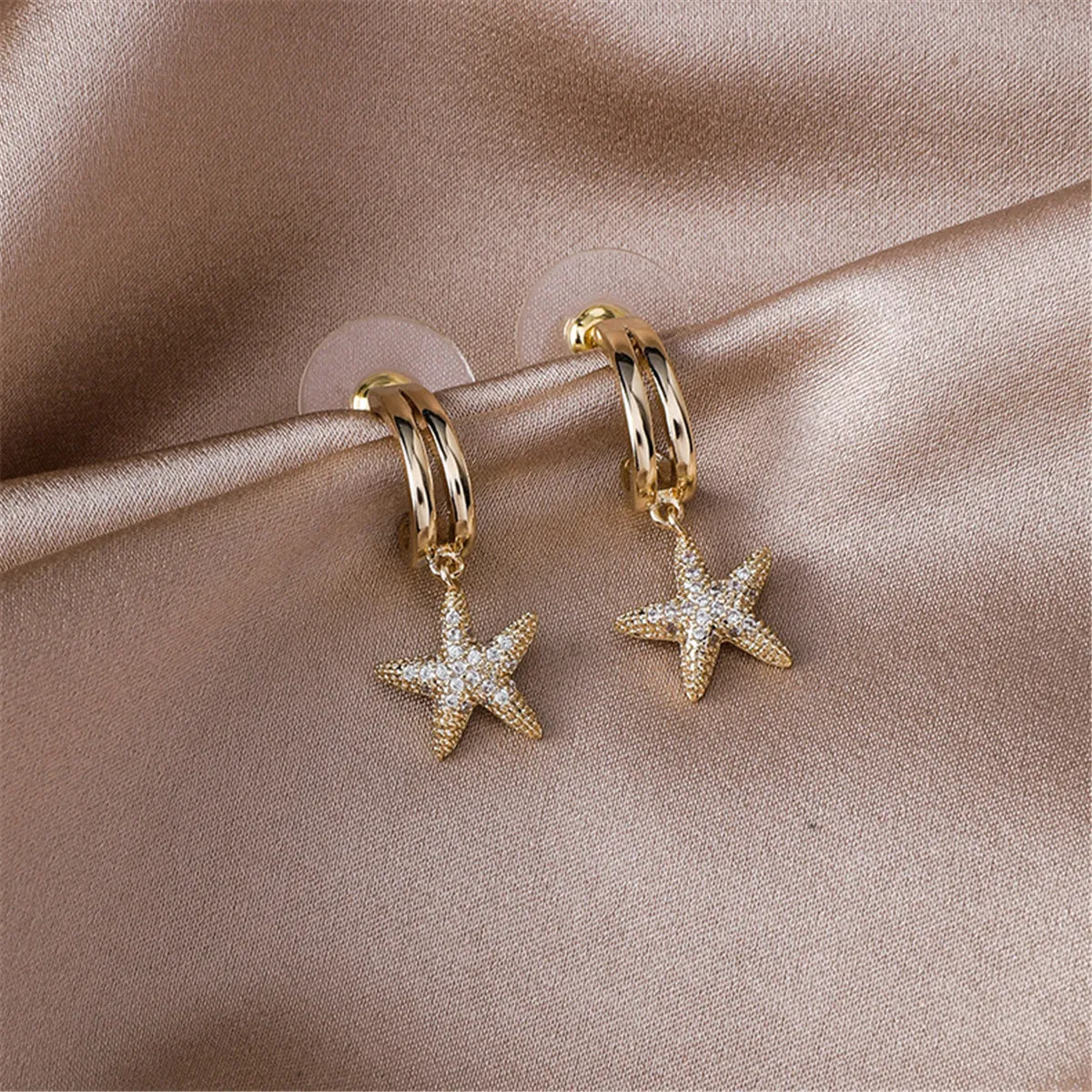 Cubic Zirconia & 18K Gold-Plated Star Drop Earrings