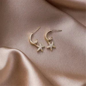 Cubic Zirconia & 18K Gold-Plated Star Drop Earrings