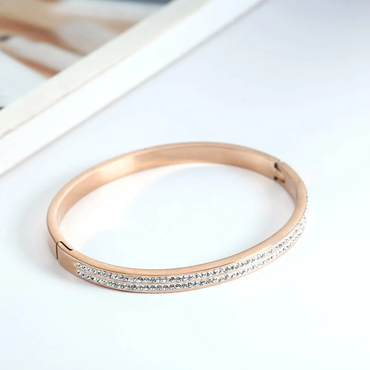 Cubic Zirconia & 18K Rose Gold-Plated Bangle