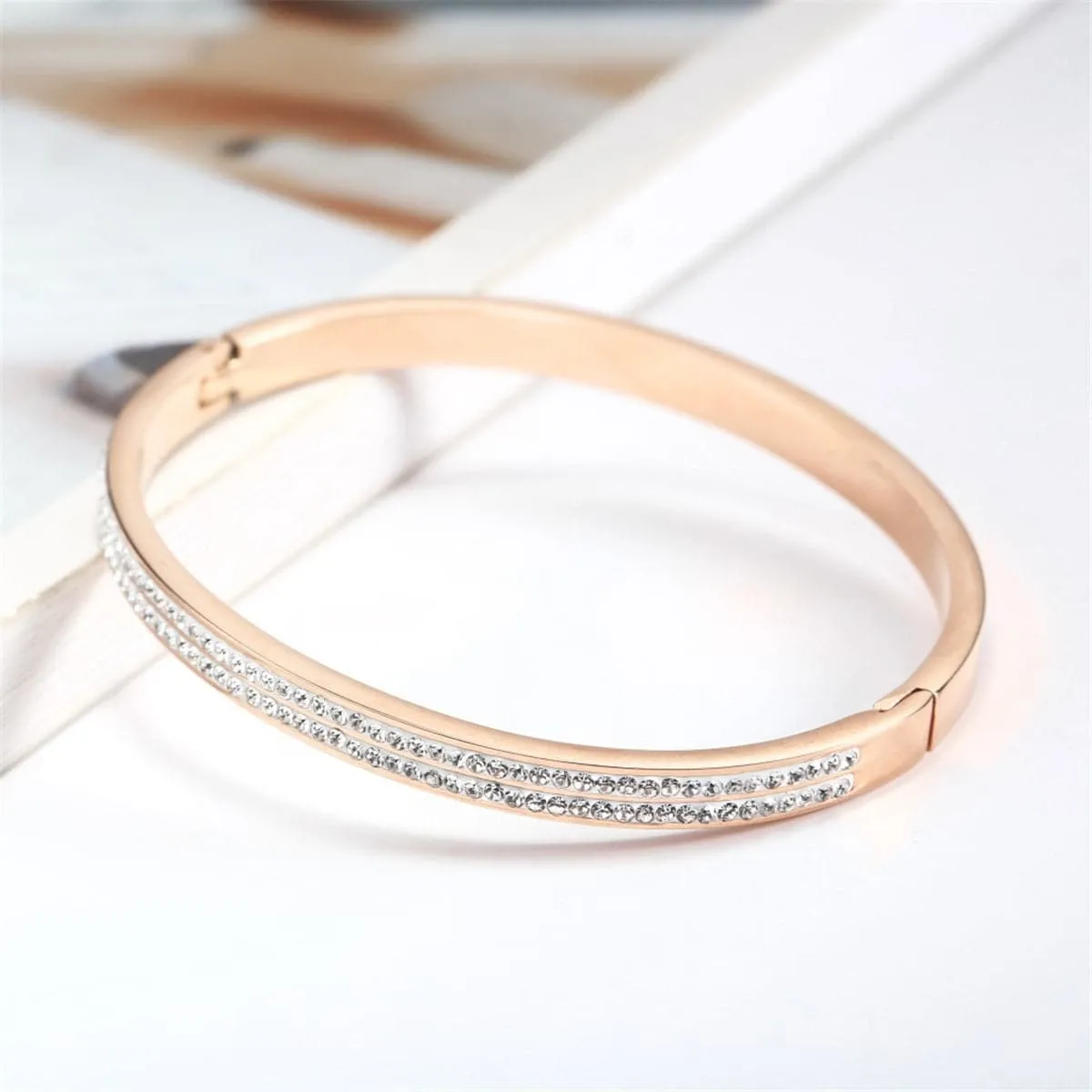Cubic Zirconia & 18K Rose Gold-Plated Bangle