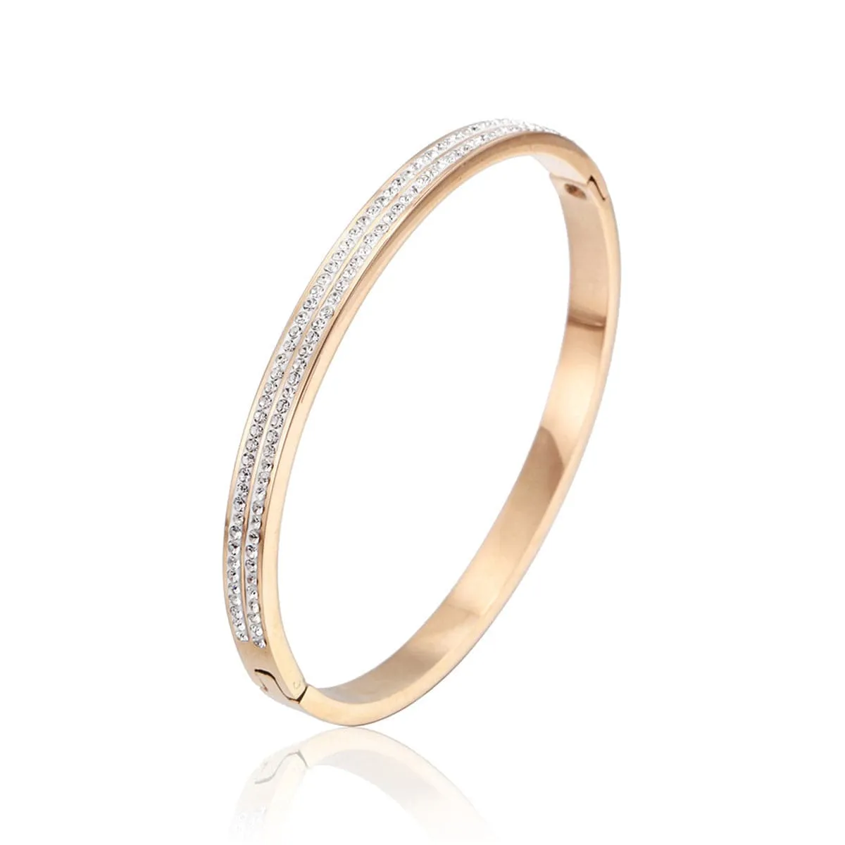 Cubic Zirconia & 18K Rose Gold-Plated Bangle