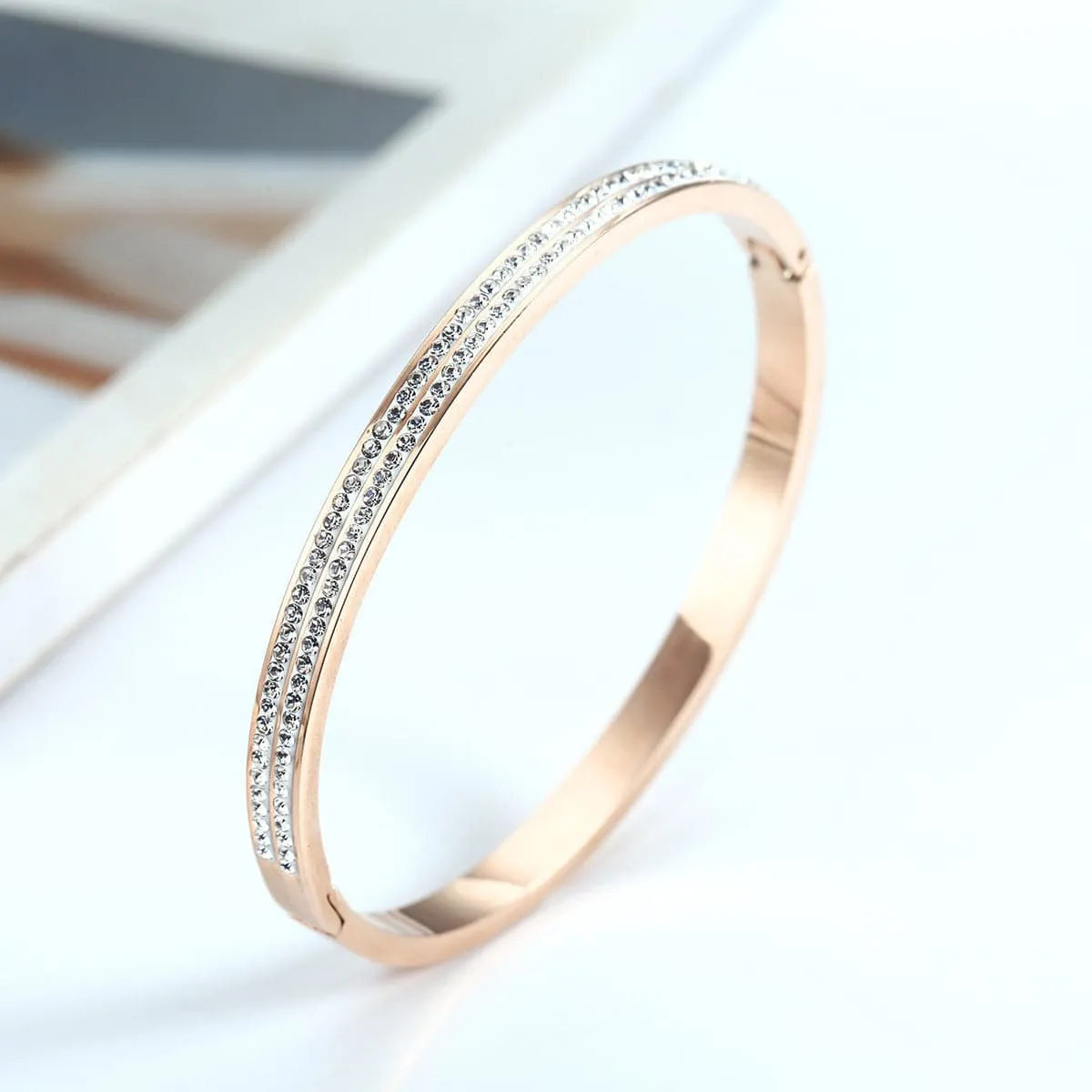Cubic Zirconia & 18K Rose Gold-Plated Bangle