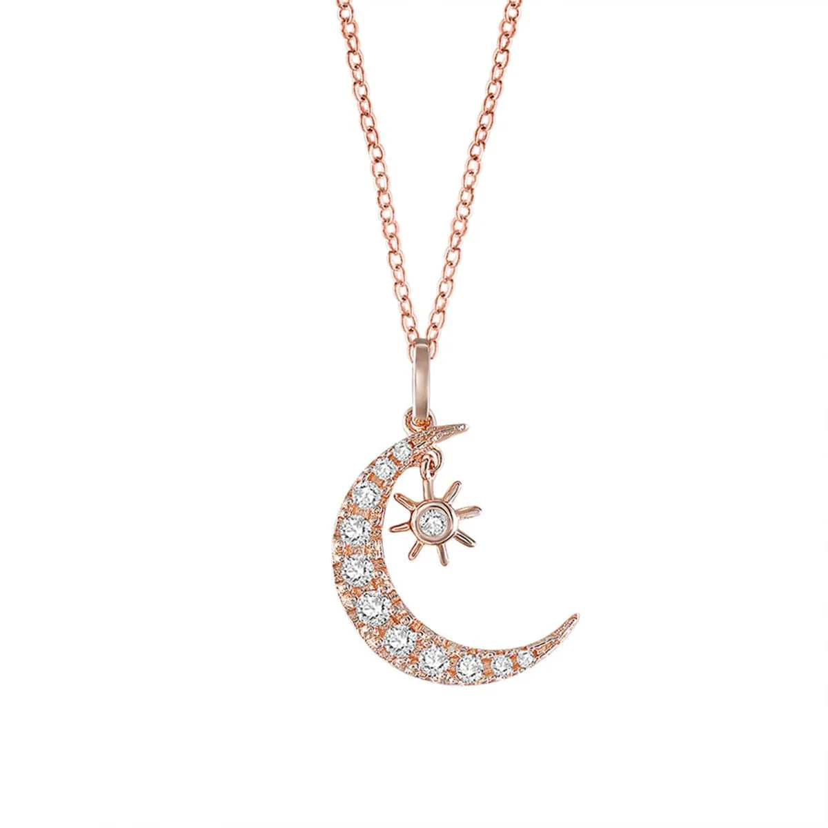 Cubic Zirconia & 18K Rose Gold-Plated Moon & Sun Pendant Necklace