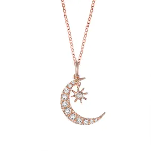 Cubic Zirconia & 18K Rose Gold-Plated Moon & Sun Pendant Necklace