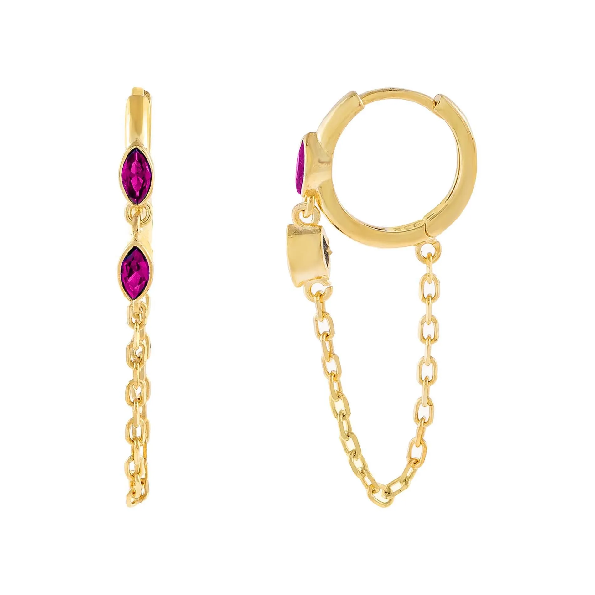 CZ Colored Evil Eye Chain Huggie Earring