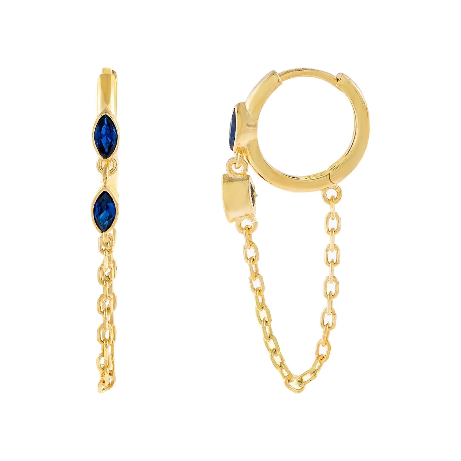 CZ Colored Evil Eye Chain Huggie Earring