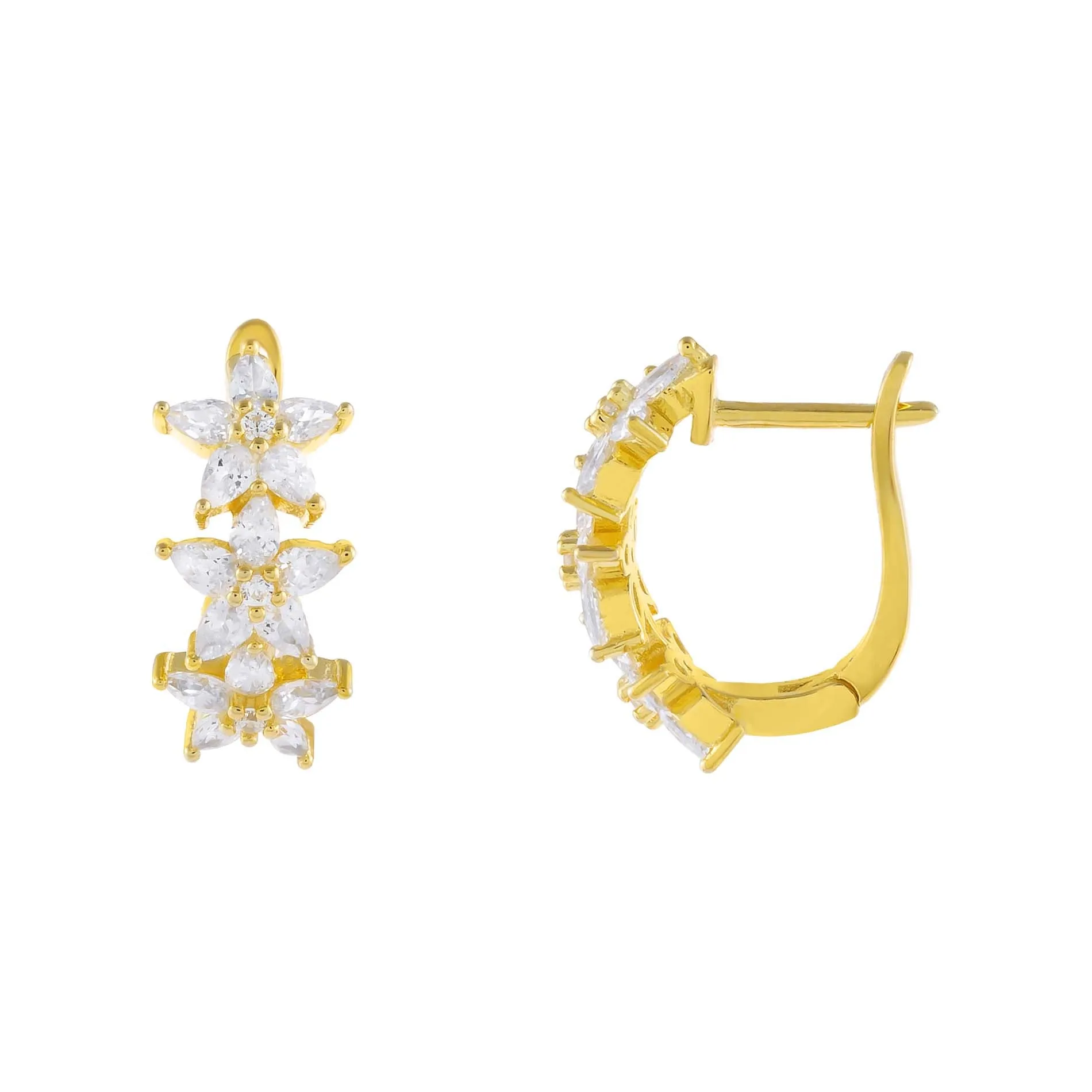 CZ Crystal Triple Flower Huggie Earring