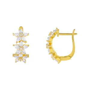 CZ Crystal Triple Flower Huggie Earring