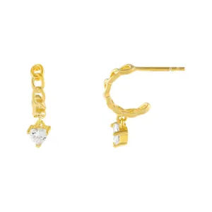 CZ Heart Cuban Hoop Earring