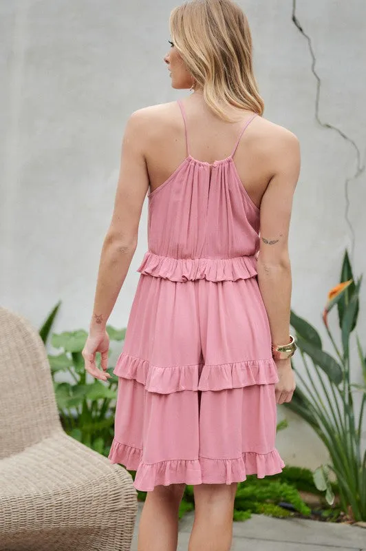 Davi & Dani Solid Ruffle Sleeveless Mini Dress