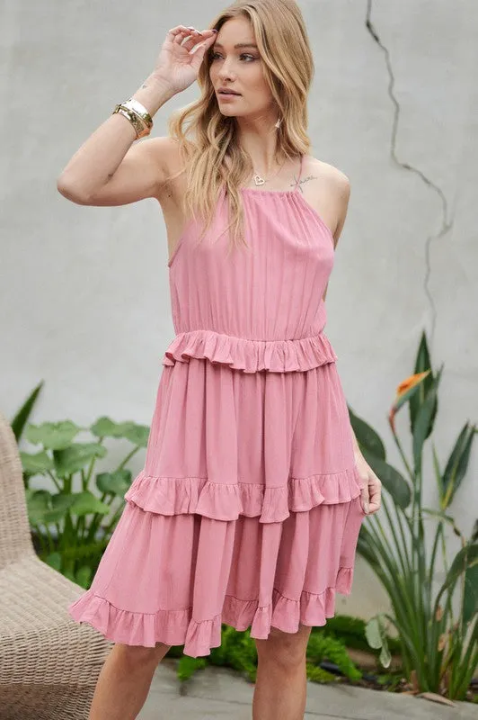 Davi & Dani Solid Ruffle Sleeveless Mini Dress