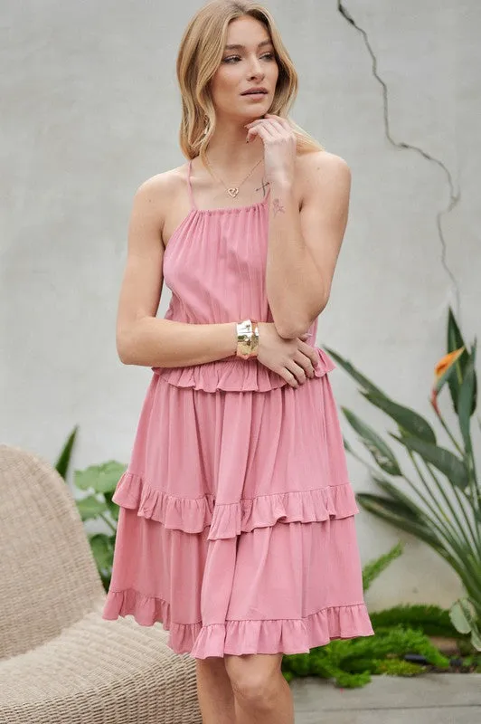 Davi & Dani Solid Ruffle Sleeveless Mini Dress