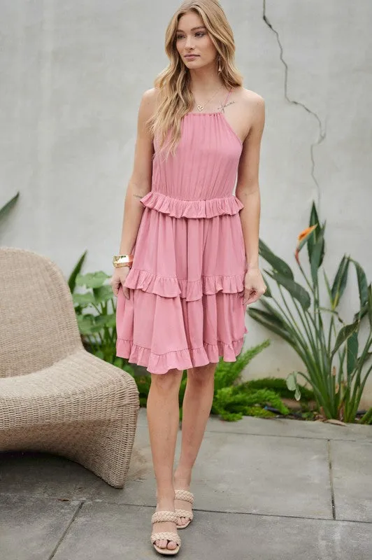 Davi & Dani Solid Ruffle Sleeveless Mini Dress