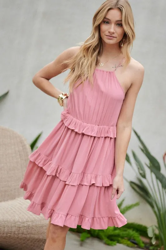 Davi & Dani Solid Ruffle Sleeveless Mini Dress