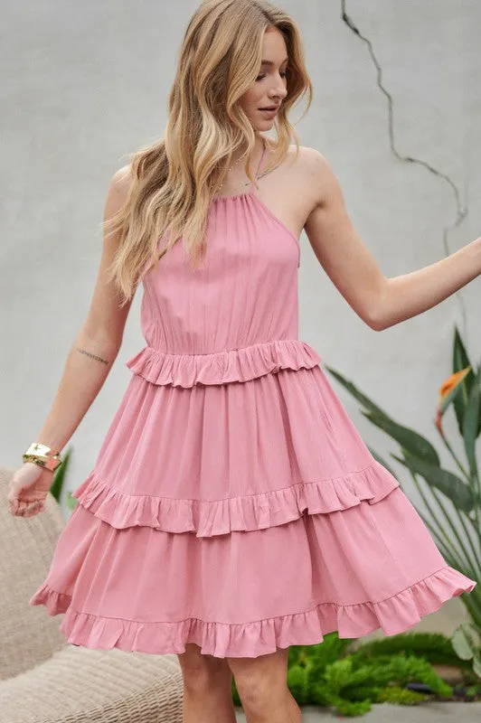 Davi & Dani Solid Ruffle Sleeveless Mini Dress