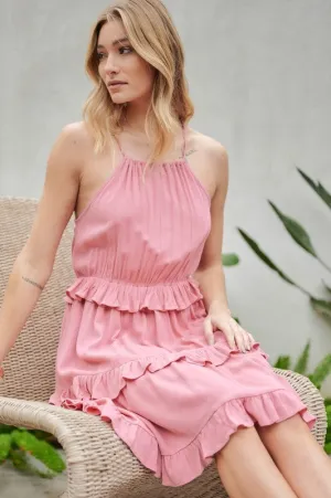 Davi & Dani Solid Ruffle Sleeveless Mini Dress