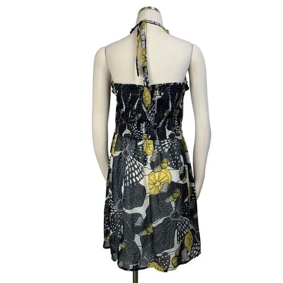 Desigual Anna Lemon Floral Ruffle Halter Neck Dress Size 10