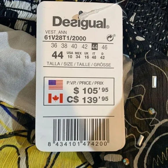 Desigual Anna Lemon Floral Ruffle Halter Neck Dress Size 10