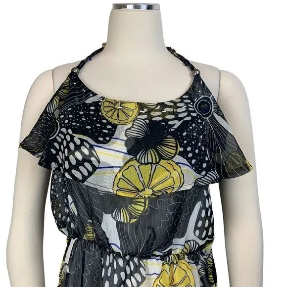 Desigual Anna Lemon Floral Ruffle Halter Neck Dress Size 10
