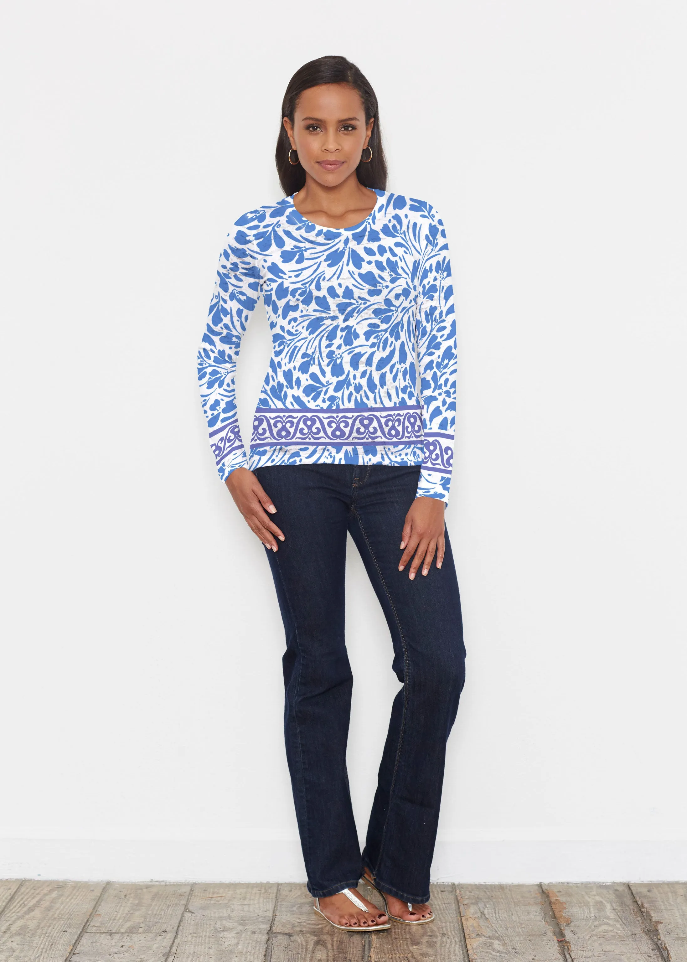 Ditsy Royal (7930) ~ Signature Long Sleeve Crew Shirt