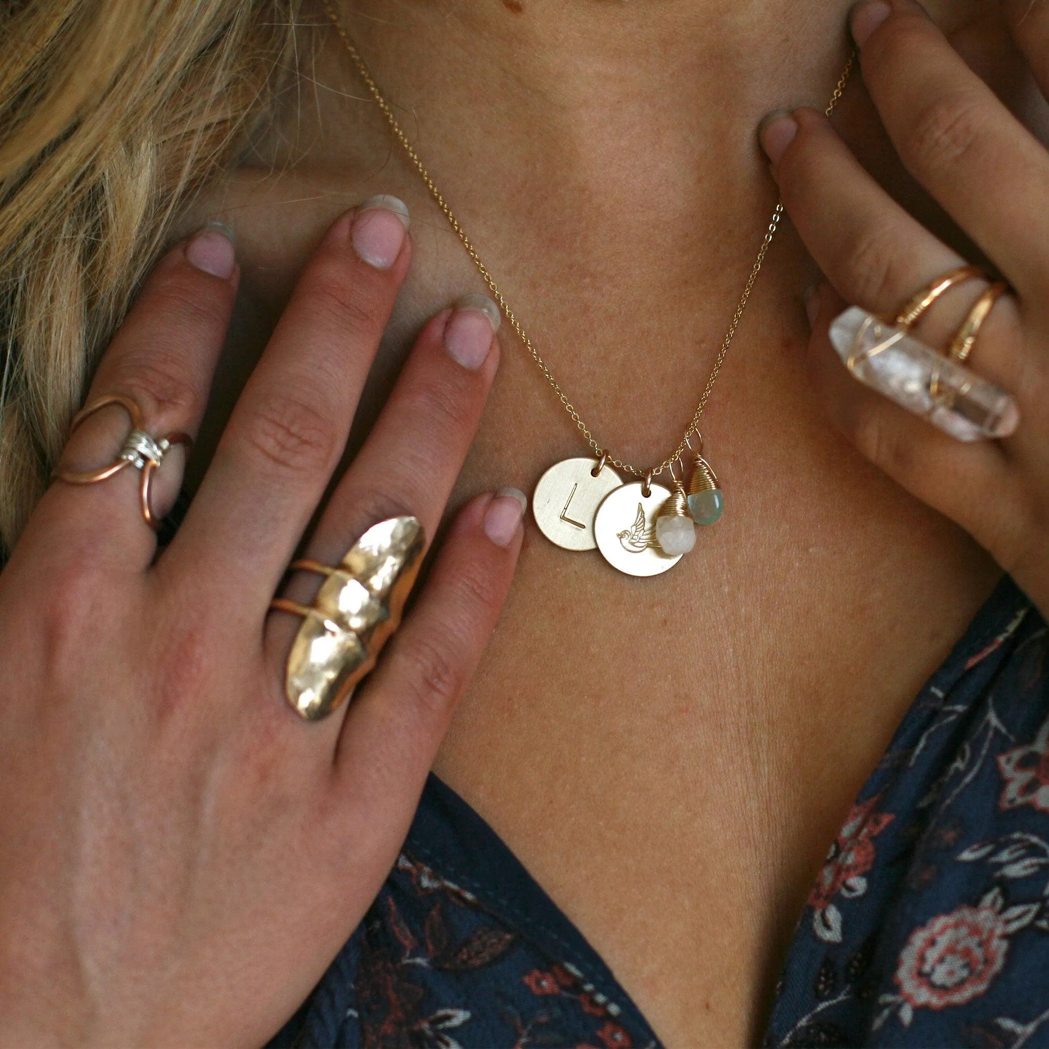 Double Classic Coin Necklace With 2 Gems