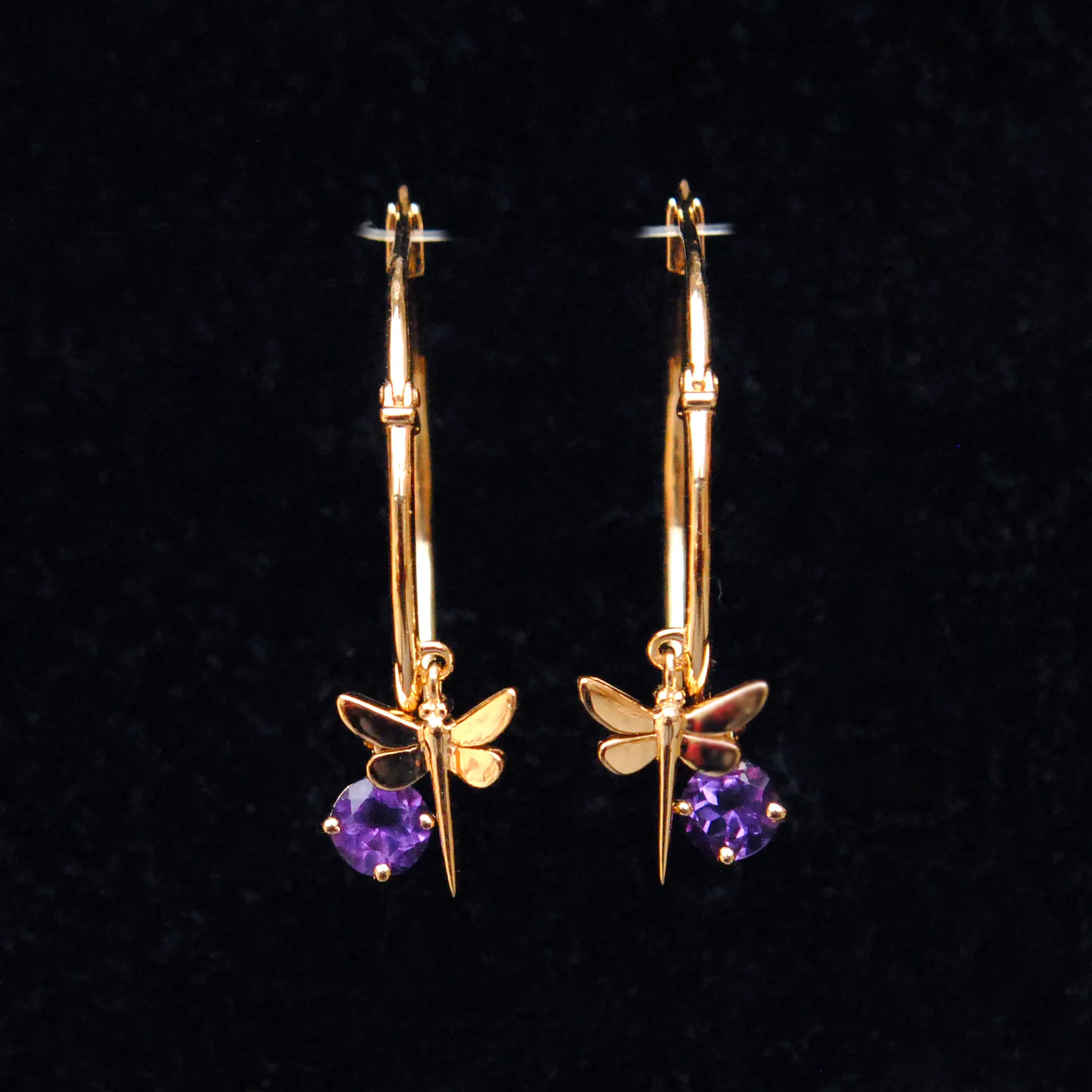 Dragonfly & Amethyst Charm Hoops