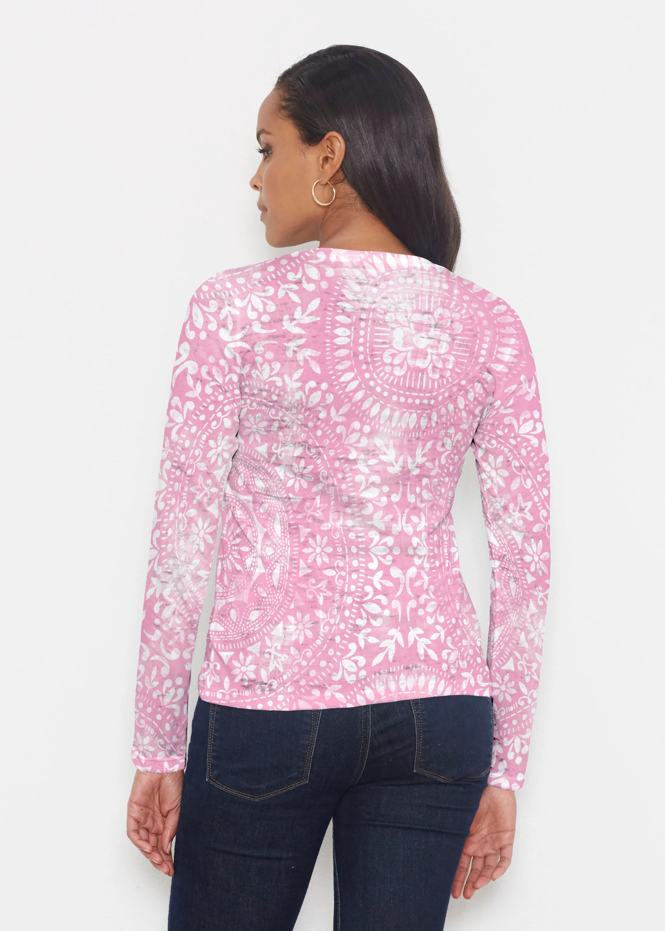 Dual Medallion Pink (13461) ~ Signature Long Sleeve Crew Shirt
