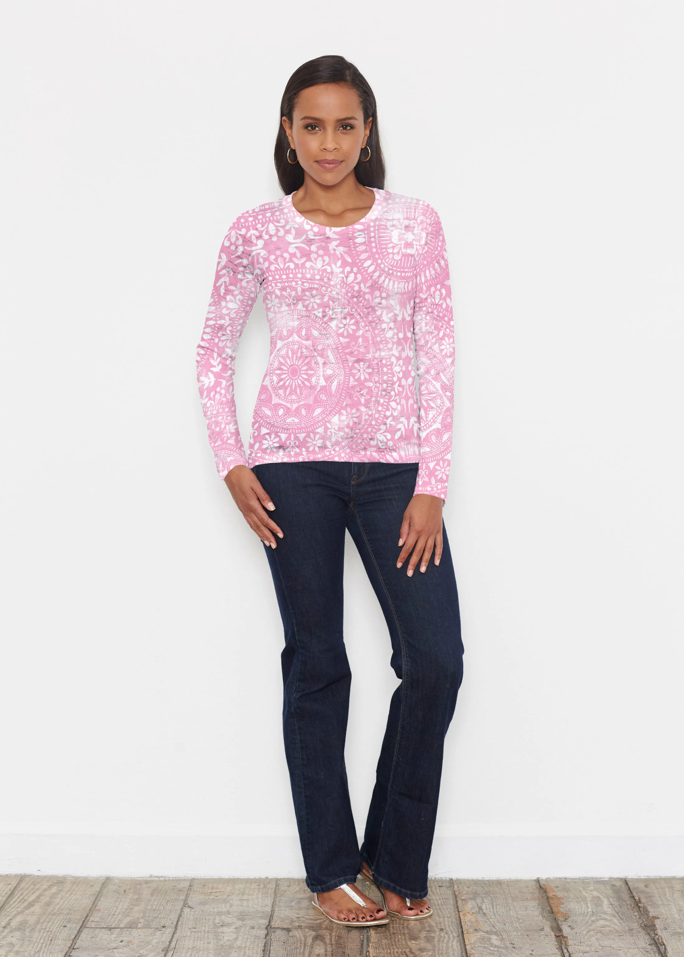 Dual Medallion Pink (13461) ~ Signature Long Sleeve Crew Shirt